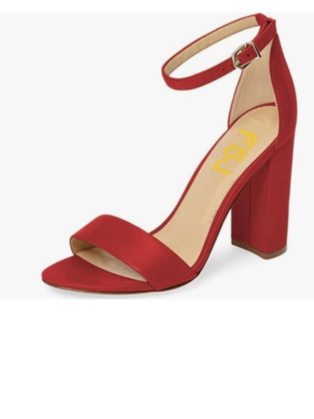 FSJ Red Chunky High Heel Sandals Open Toe Ankle Strap Single Band Dress Shoes